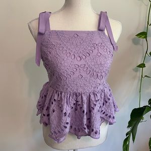 J Crew Lavender Eyelet Top Size 0